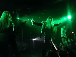 Nargaroth at Phoenix club, Saint Petersburg, 2014. Left to right: Obscura, Ash, Beliath.