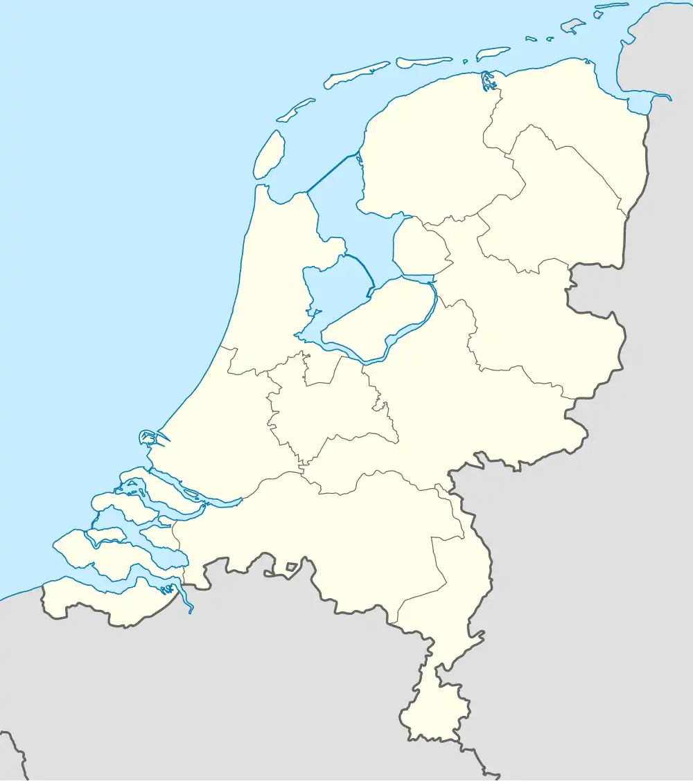 A map of the The Netherlands, marking the location of all the Honkbal Hoofdklaase teams