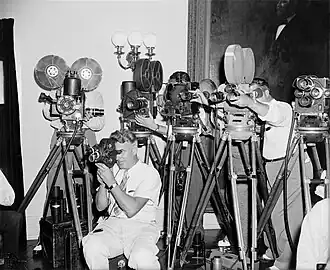 Newsreel cameras at fireside chat (September 3, 1939)