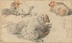 Nicolaes Pieterszoon Berchem (1620–1683), Sheep, black and red chalk (possibly crayon)