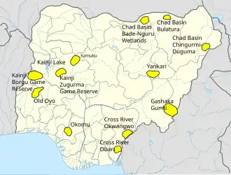 map showing national parks in Nigeria