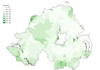 Percentage of those professing no religion identifying as Irish