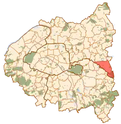 Location (in red) within Paris inner suburbs