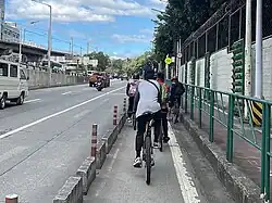 Physically-separated Class II bicycle lane along EDSA in Quezon City