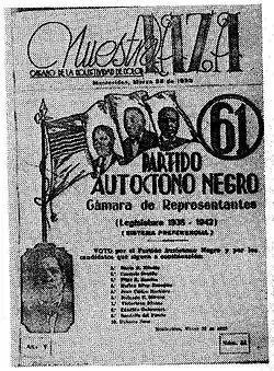 Cover of the magazine Nuestra Raza No. 55 (1938) composed with a facsimile of the electoral sheet of the Black Indigenous Party (PAN) of Uruguay.