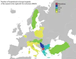 Chart showing the amount of internal hospitalizations from the Kočani nightclub fire.