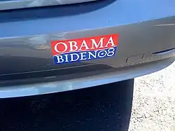 Bumper sticker supporting the 2008 Obama-Biden presidential campaign.