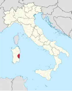 Location of the province of Ogliastra in Italy