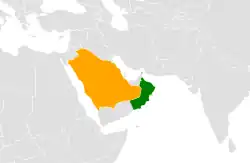 Map indicating locations of Oman and Saudi Arabia