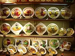 Models of various omurice dishes