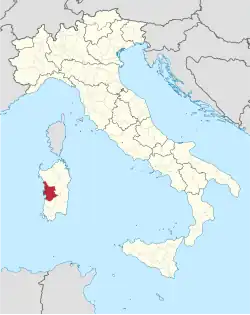 Location of the province of Oristano in Italy