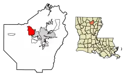Location of Claiborne in Ouachita Parish, Louisiana.