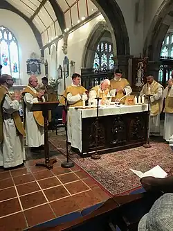 The Episcopal Patron celebrating with chapter-priests of the shrine the pilgrimage mass in 2018