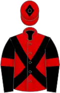 Red, black cross-belts and sleeves, red armlets, red cap, black diamond