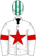 White, red star, red armlet, emerald green and white striped cap