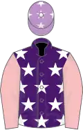 Purple, white stars, pink sleeves, mauve cap, white stars