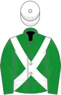 GREEN, white cross sashes and cap