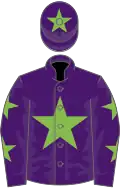 Purple, green star, purple sleeves, green stars, purple cap, green star