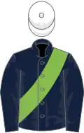 Dark blue, light green sash, white cap