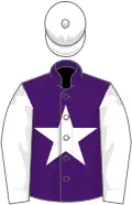 Purple, white star, white sleeves and cap