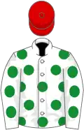 White, green spots, red cap