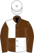 Brown and white (quartered), brown sleeves, white cap