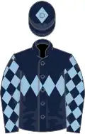 Dark blue, light blue triple diamond, diamonds on sleeves, dark blue cap, light blue diamond