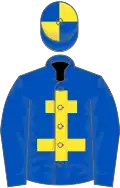 Royal blue, yellow cross of Lorraine, quartered cap