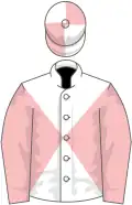White and pink diabolo, pink sleeves, quartered cap