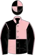 Pink and black (quartered), black sleeves, pink seams, quartered cap