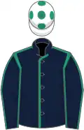 Dark blue, emerald green seams, white cap, emerald green spots