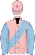 Pink, light blue sash and sleeves