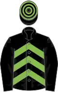 BLACK and LIGHT GREEN CHEVRONS, black sleeves, hooped cap