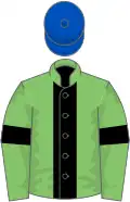 Light green, black stripe and armlets, royal blue cap