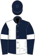 Dark blue and white (quartered), dark blue sleeves, white armlets, dark blue cap