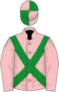 Pink, green cross belts, quartered cap