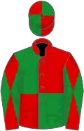 Red and green (quartered), diabolo on sleeves, quartered cap