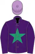 Purple, emerald green star, mauve cap