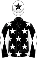 Black, white stars, diabolo on sleeves, white cap, black star
