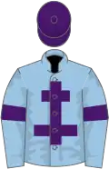 Light blue, purple cross of lorraine, armlets and cap
