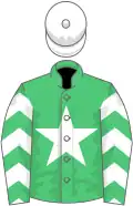 Emerald green, white star, chevrons on sleeves, white cap