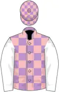 Mauve and pink check, white sleeves