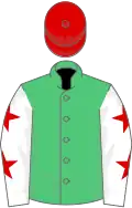 Emerald green, white sleeves, red stars, red cap
