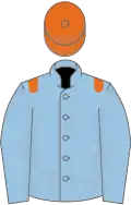 Light blue, orange epaulets, orange cap