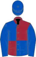 Maroon and royal blue (quartered), royal blue sleeves and cap