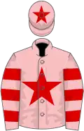 Pink, red star, hooped sleeves and star on cap
