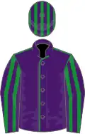 Purple, green seams, striped sleeves and cap