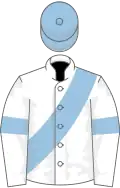 White, light blue sash, armlets and cap