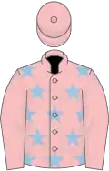 PINK, light blue stars, pink sleeves and cap