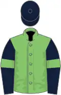 Light green, dark blue sleeves, light green armlets, dark blue cap